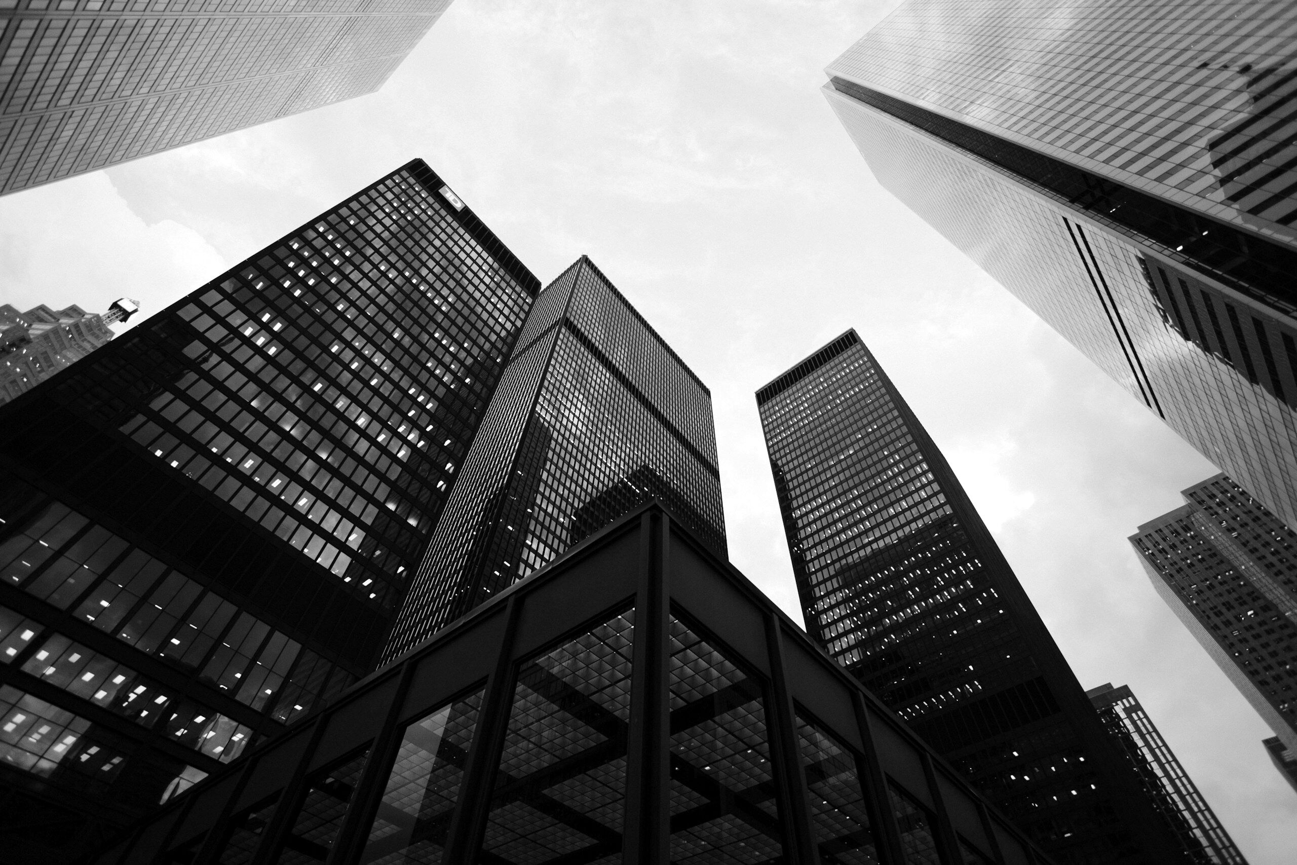 High-rise facades seen from below